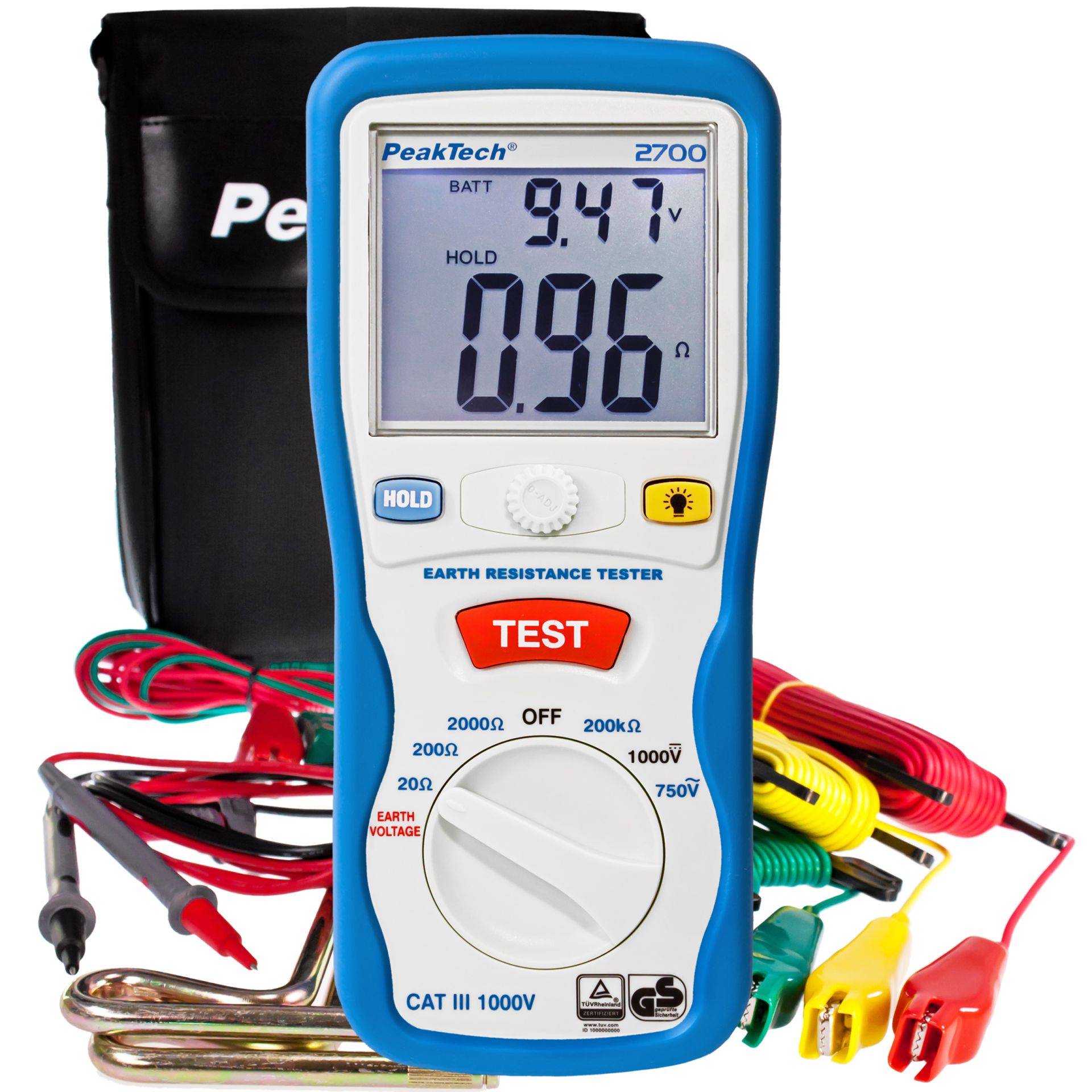 PeakTech P 2700 Digital earth tester, 0-2000Ω, CAT III 1000V